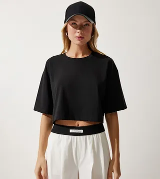 Solid Short Sleeves Crop T-Shirt