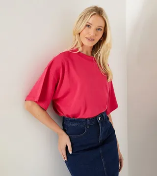 Solid Crew Neck Slouchy T-Shirt