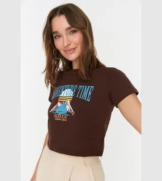 Printed Crop Knitted T-Shirt