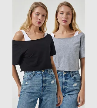 Pack of 2 Boat Neck Crop T-Shirts
