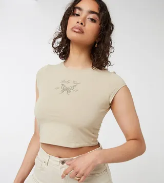 Graphic Cap Sleeve Cropped T-Shirt