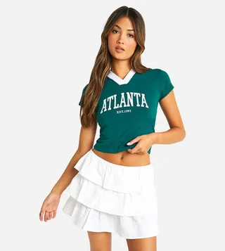 Printed V-Neck Cropped T-shirt