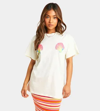 Petite Shell Print Oversized T-Shirt