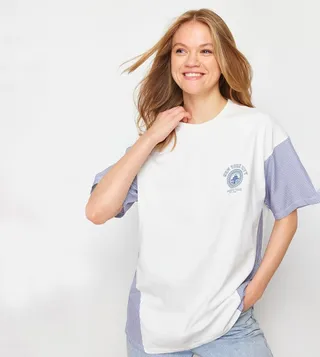 Color Block Short Sleeves Oversized T-Shirt