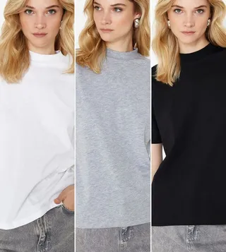 Pack od 3 Solid Mock Neck T-Shirts