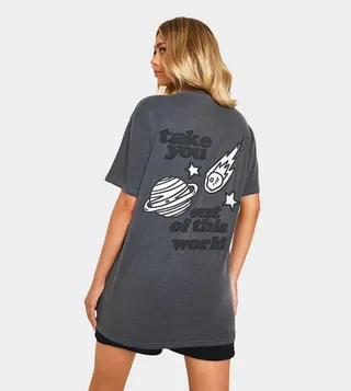 Take You Out of This World Puff Printed Oversized T-Shirt