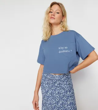 Printed Crew Neck Crop T-Shirt