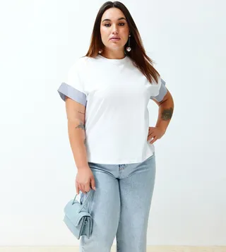 Stripe Trim Short Sleeves Oversized T-Shirt