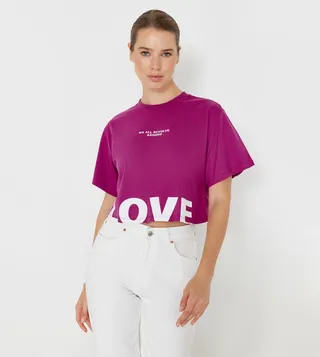 Printed Crew Neck Crop T-Shirt