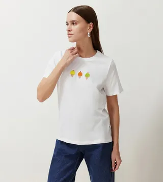 Embroidered Crew Neck Crop T-Shirt