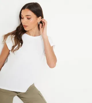 Petite Cotton Roll Sleeves T-Shirt