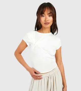 Twist Detail Cap Sleeves Jean Grazer T-Shirt