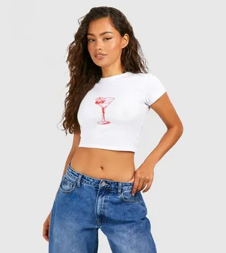 Cherry Cocktail Printed Crop T-Shirt
