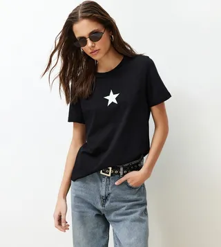 Star Printed Crew Neck T-Shirt