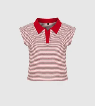 Striped Sleeveless Crop Polo T-Shirt
