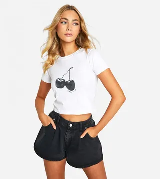 Printed Crew Neck Crop T-Shirt