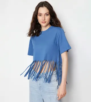 Short Sleeves Tassel Detail T-Shirt