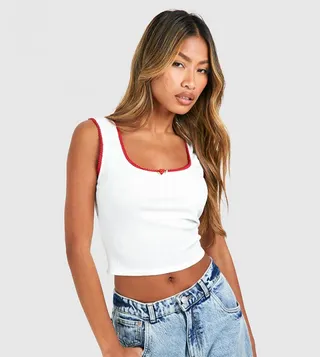 Lace Trim Ribbed Sleeveless Top