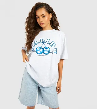 Malibu Cherry Chest Print Cotton Oversized T-Shirt