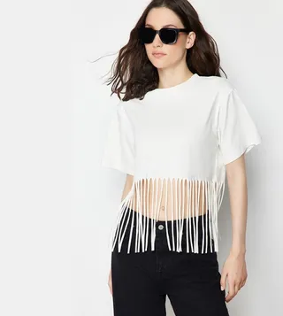 Short Sleeves Tassel Detail T-Shirt