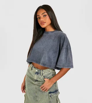 Acid Wash Boxy Cropped T-Shirt