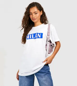 Milan Chest Print Cotton Oversized T-Shirt
