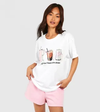Three Drinks Slogan Oversized T-Shirt