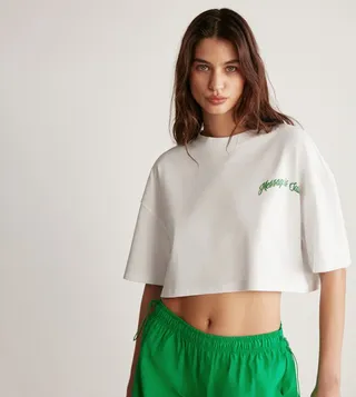 Printed Short Sleeves Oversized Crop T-Shirt