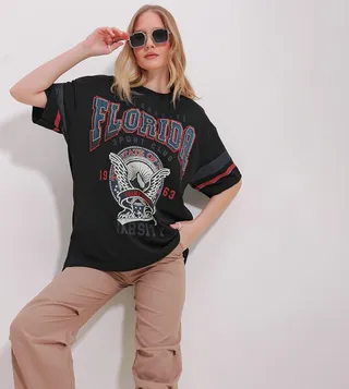 Printed Crew Neck Oversized T-Shirt