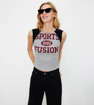 Color Block Printed Crop T-Shirt
