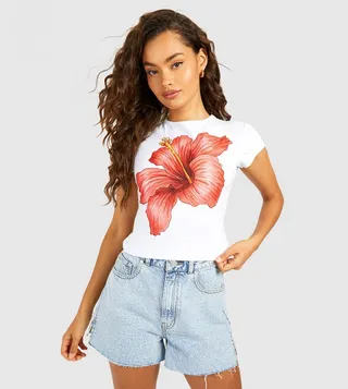 Floral Print Cap Sleeves Baby T-Shirt