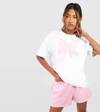 Lace Bow Applique Oversized T-Shirt