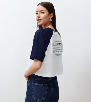 Color Block Crew Neck Crop T-Shirt