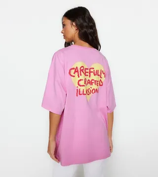 Printed Back Short Sleeves Oversized T-Shirt