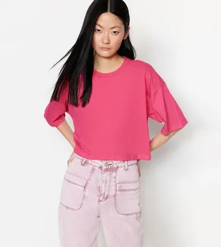 Crew Neck Oversized Crop T-Shirt