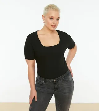 Square Collar Basic Knitted T-Shirt