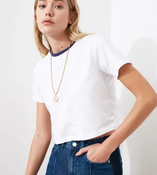 Collar Crop Knitted T-Shirt