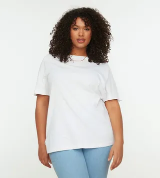 Crew Neck Slit Basic Knitted T-Shirt