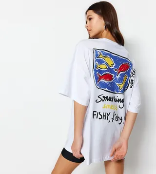 Printed Back Short Sleeves Oversized T-Shirt