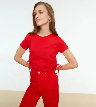 Pleated Basic Knitted T-Shirt