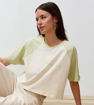 Color Block Crew Neck Crop T-Shirt