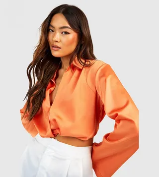 Satin Drape Front T-Shirt
