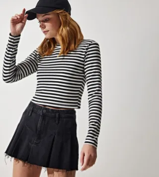 Striped Crew Neck Crop T-Shirt