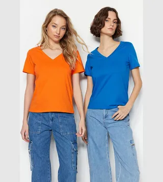 Pack of 2 Solid V-Neck T-Shirts