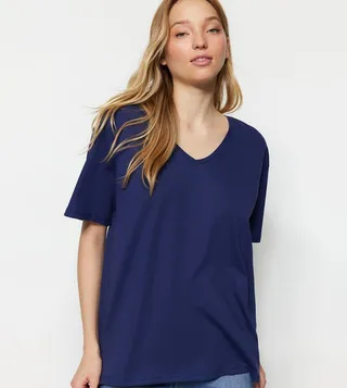 Solid V-Neck Boyfriend T-Shirt