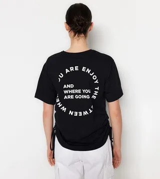 Printed Back Ruched Side T-Shirt