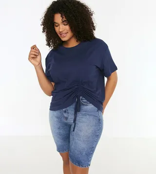 Shirred Detailed Knitted T-Shirt