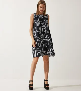 Patterned Sleeveless A-Line Dress