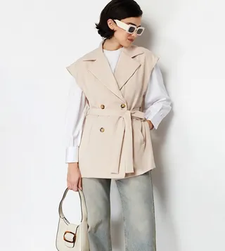 Double Breasted Lapel Collar Short Sleeves Blazer