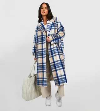 Oversized Check Wool Look Coat